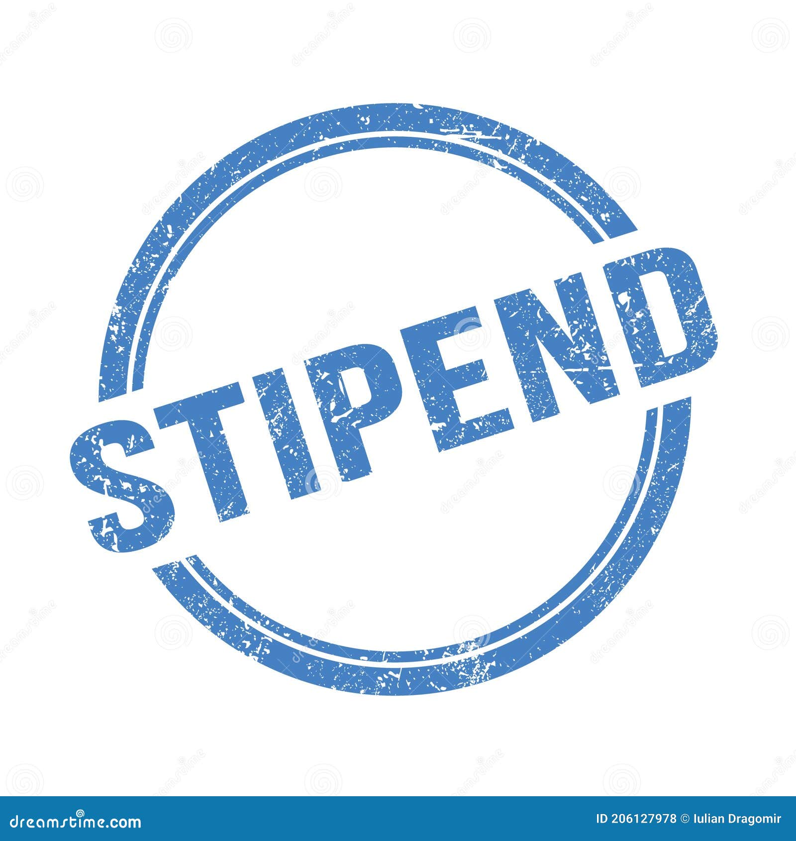 stipend text written on blue grungy round stamp
