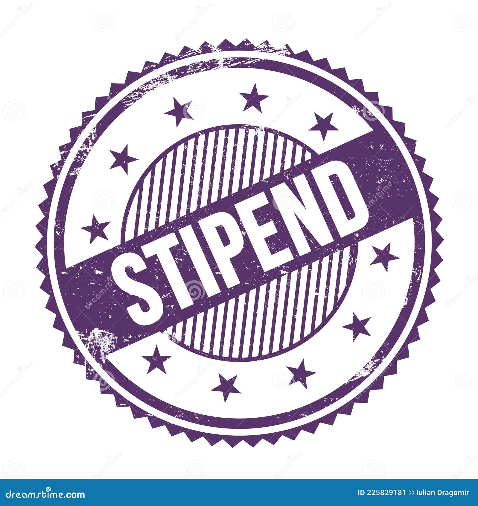 stipend text written on purple indigo grungy round stamp