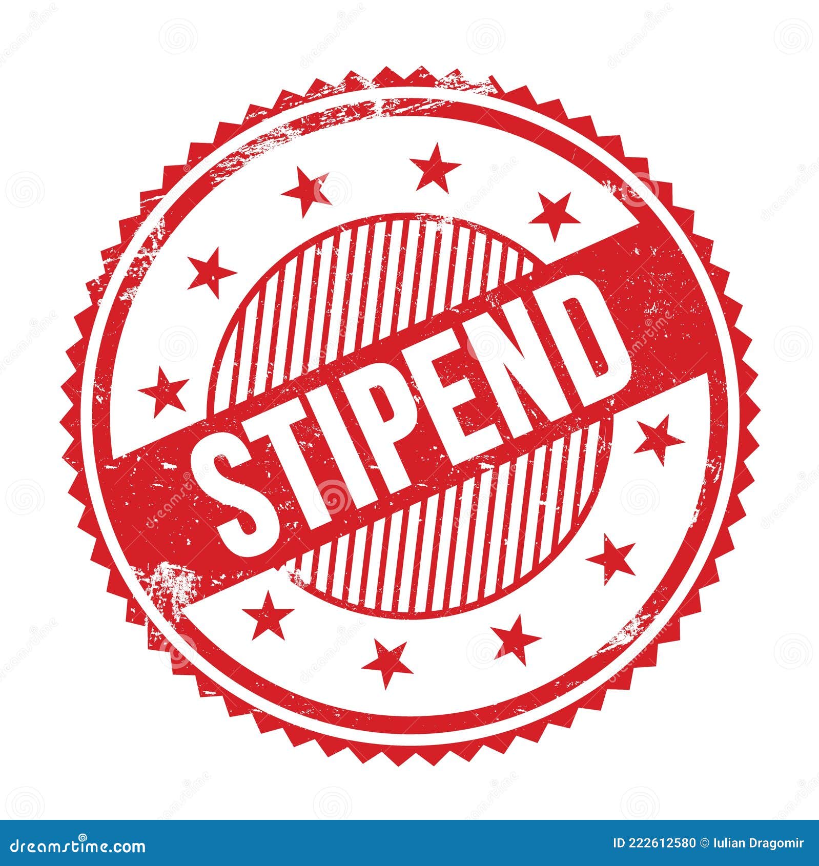 stipend text written on red grungy round stamp