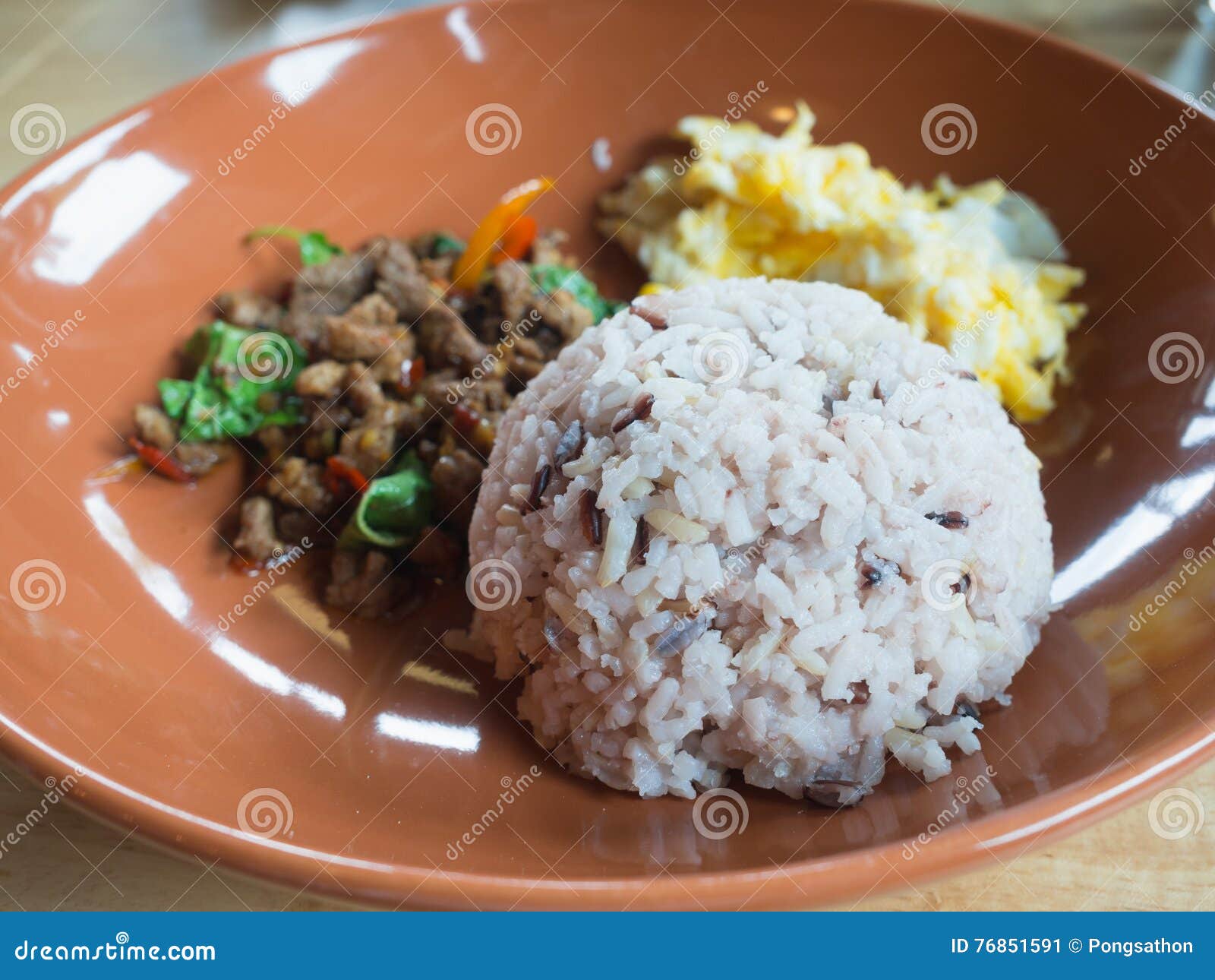 Stir Fried Basil Pork and Egg with Steamed Rice Stock Image Image of