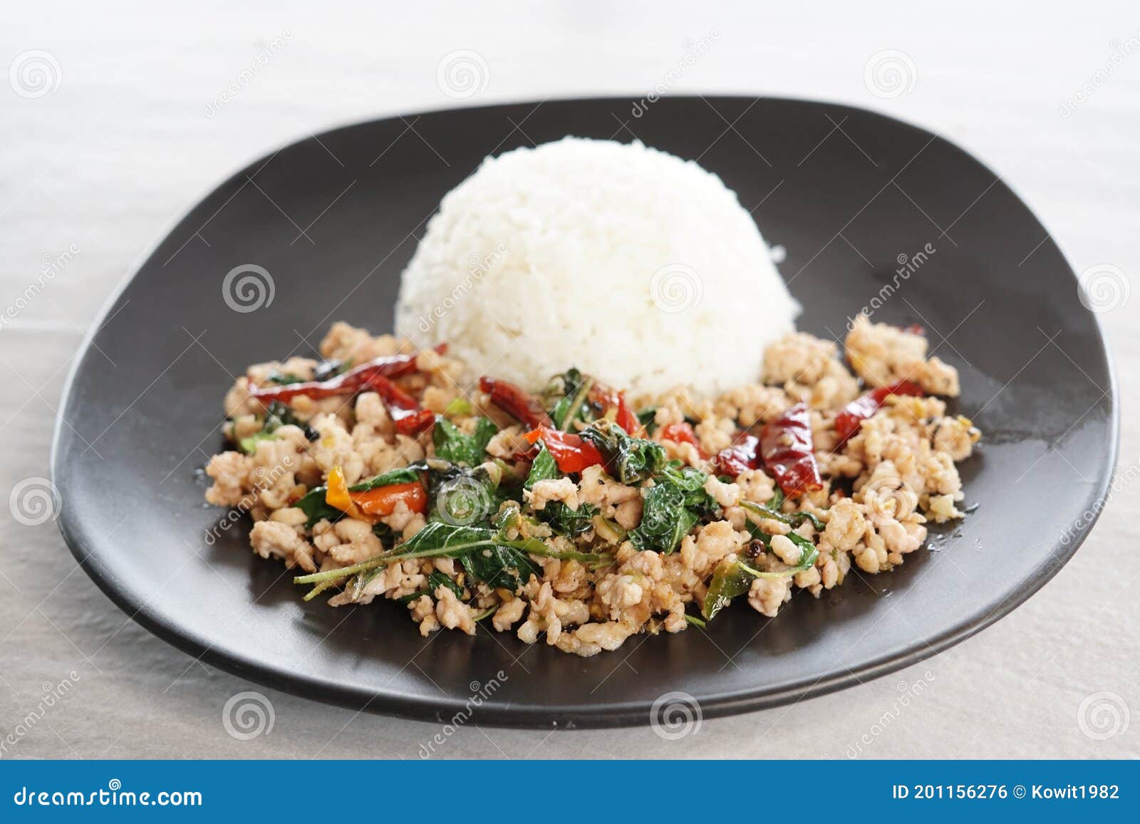 Stir Fried Basil on Rice stock photo. Image of food 201156276