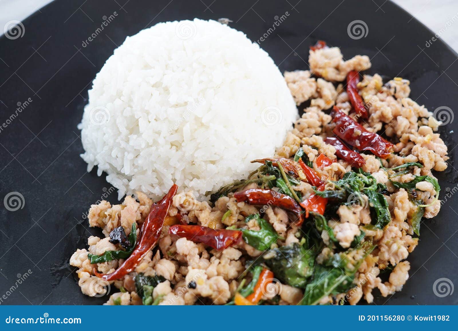 Stir Fried Basil on Rice stock photo. Image of delicious 201156280