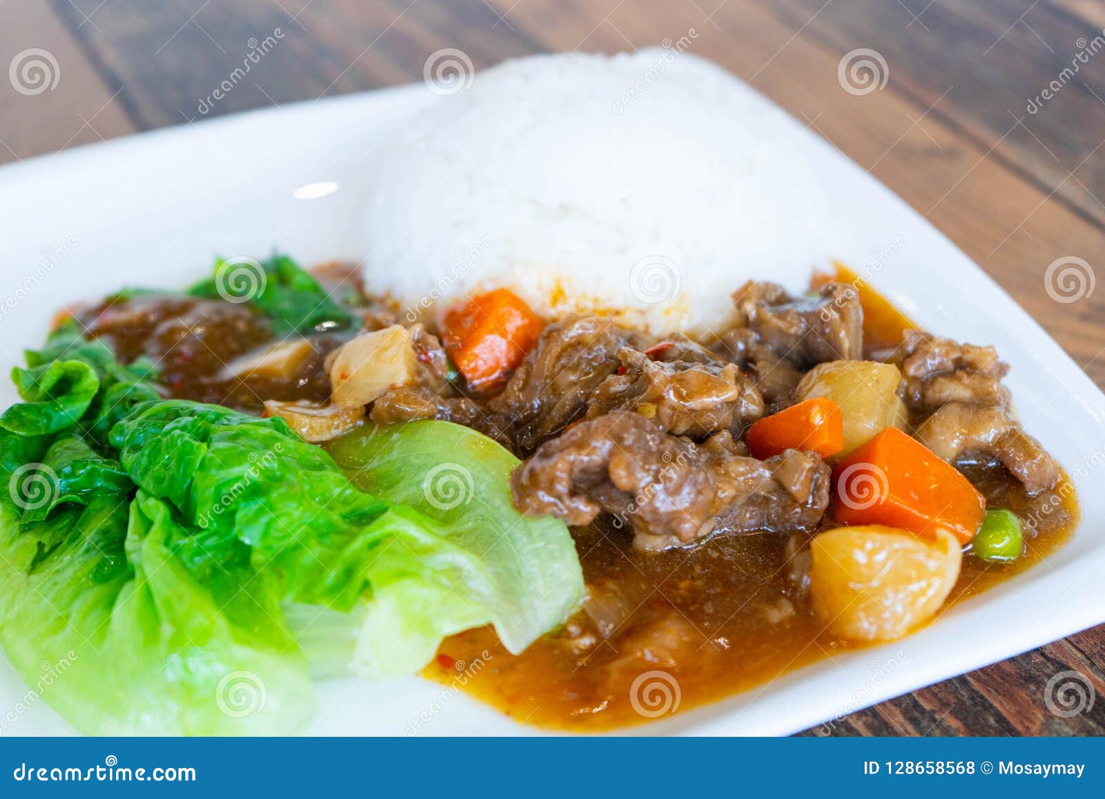 Stir Fried Beef with Oyster Sauce and Rice Stock Photo - Image of