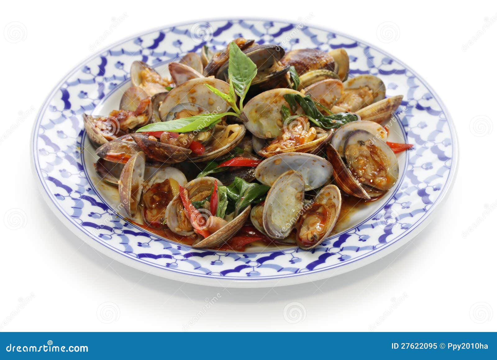 Stir Fried Clams with Thai Sweet Basil Stock Image Image of sauce