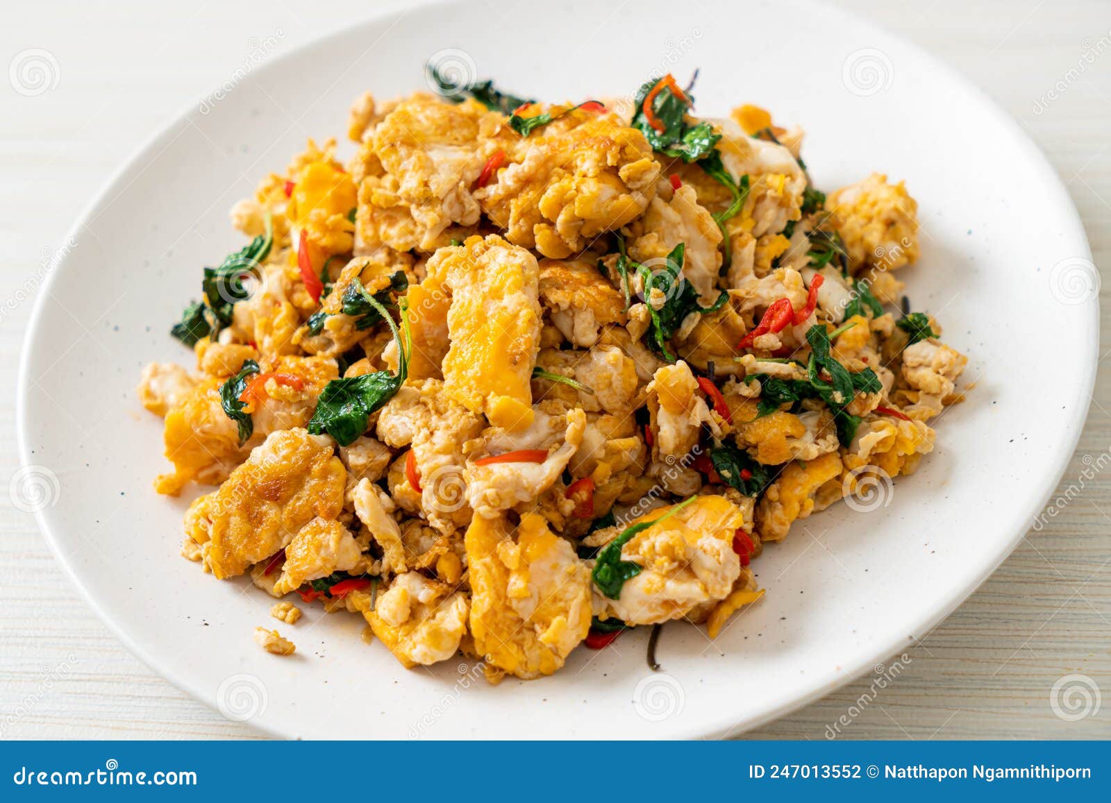 Stirfried Egg with Thai Basil and Chilli Stock Photo Image of fried
