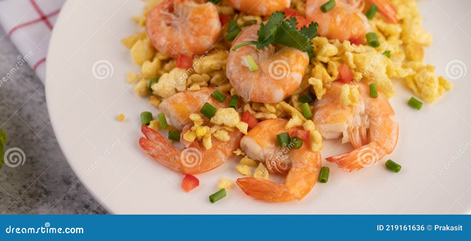 Stir Fried Eggs with Shrimp on a White Plate Stock Photo Image of