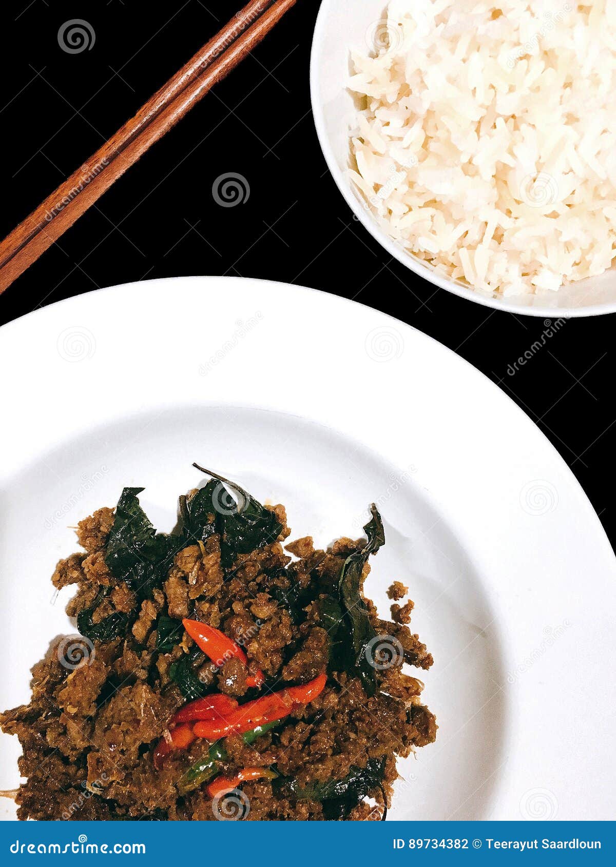 Stir Fried Ground Beef with Thai Basil Stock Photo Image of spicy