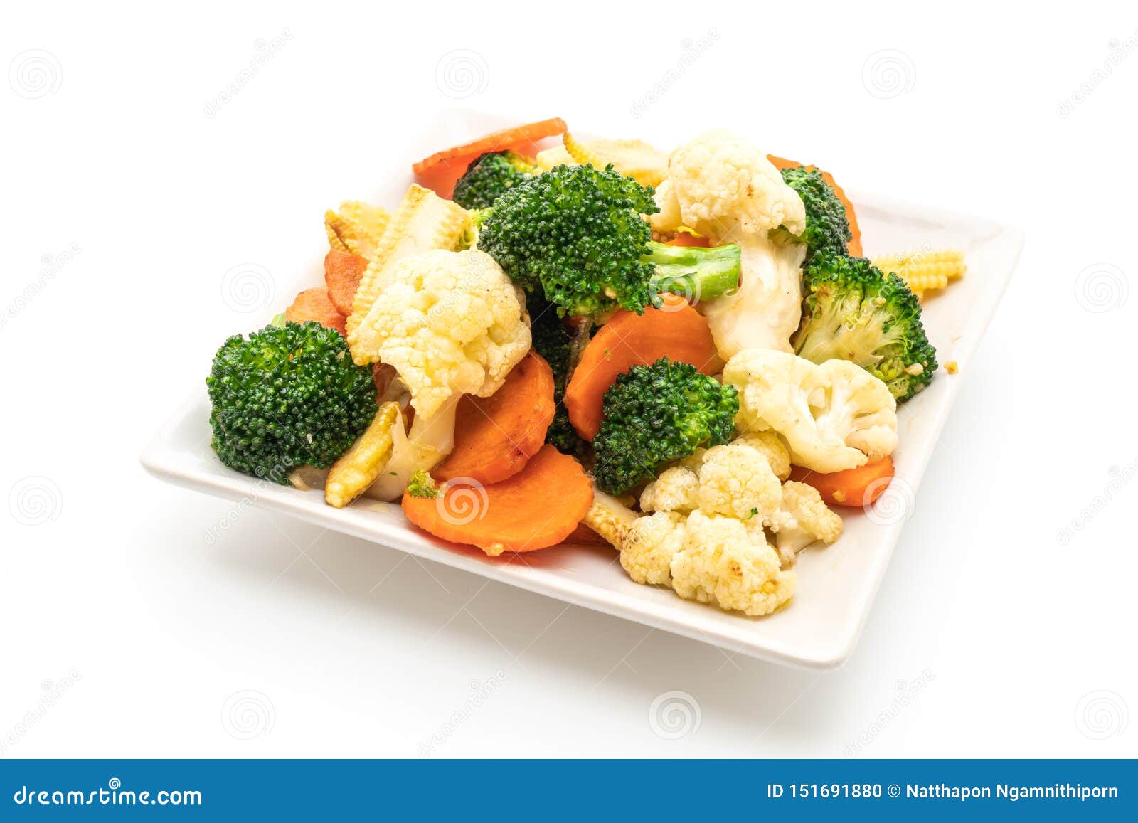 Stir-fried Mix Vegetable Isolated on White Background Stock Photo
