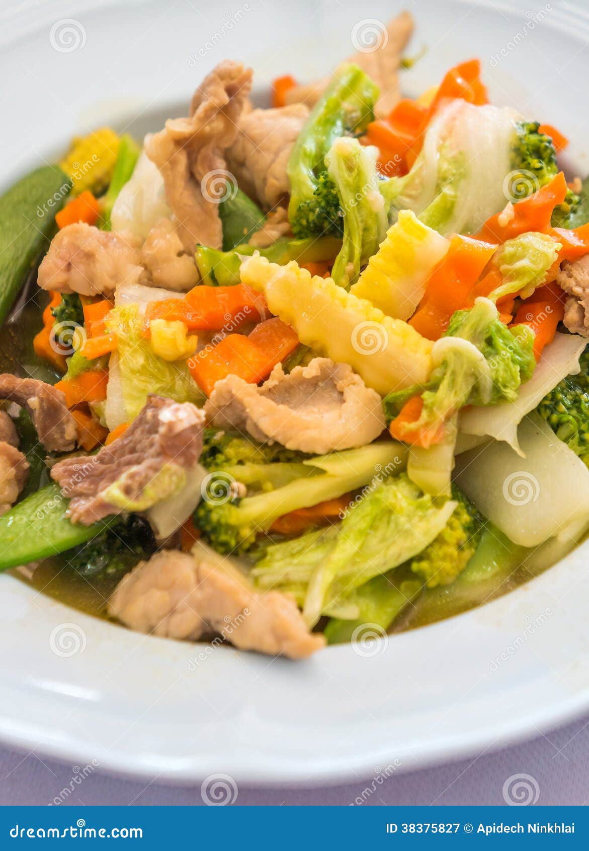 Stir Fried Mixed Vegetables and Pork Stock Image - Image of fried