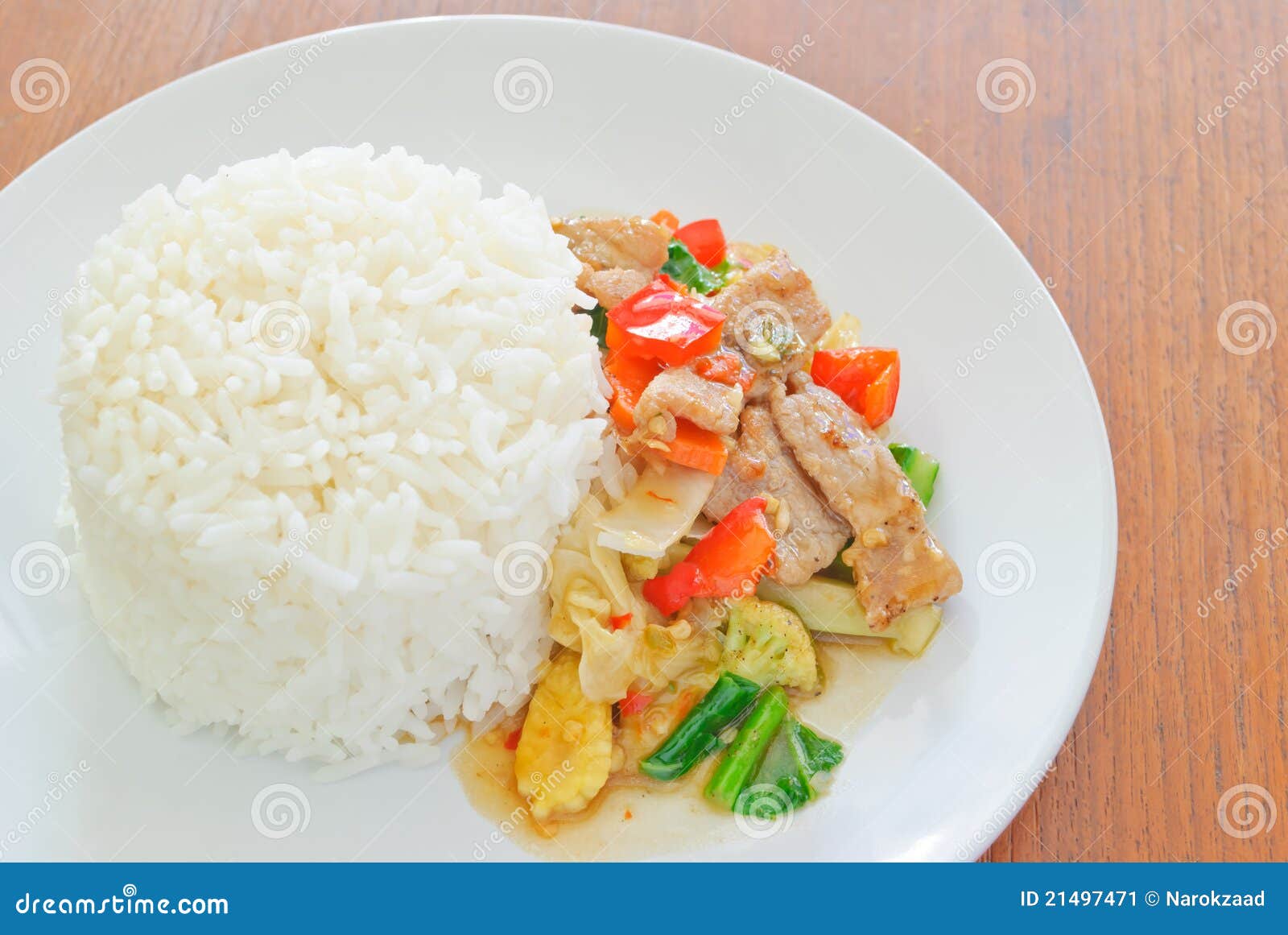 Stir-fried Mixed Vegetables with Rice Stock Image - Image of asian