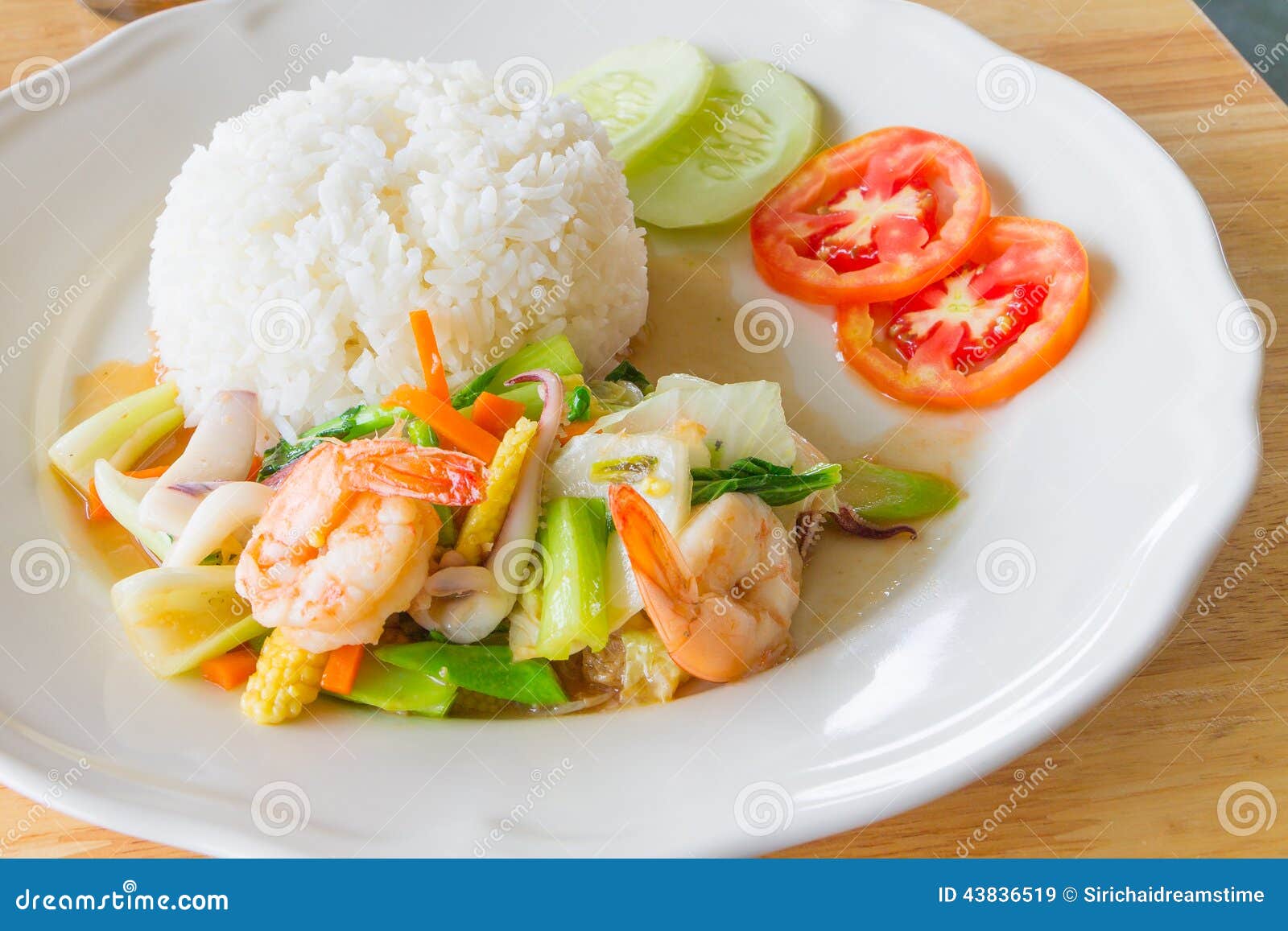 Stir Fried Mixed Vegetables with Seafood Stock Image - Image of closeup