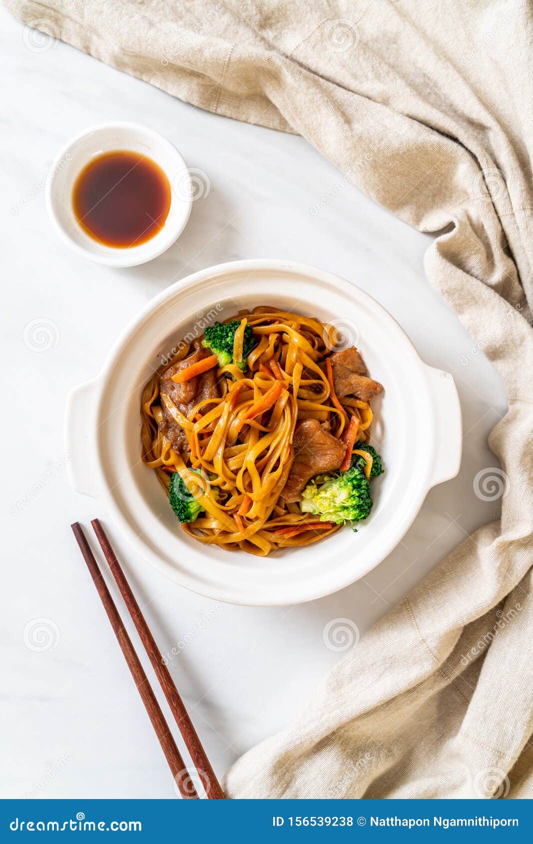 Stir-fried Noodles with Pork and Vegetable Stock Photo - Image of high