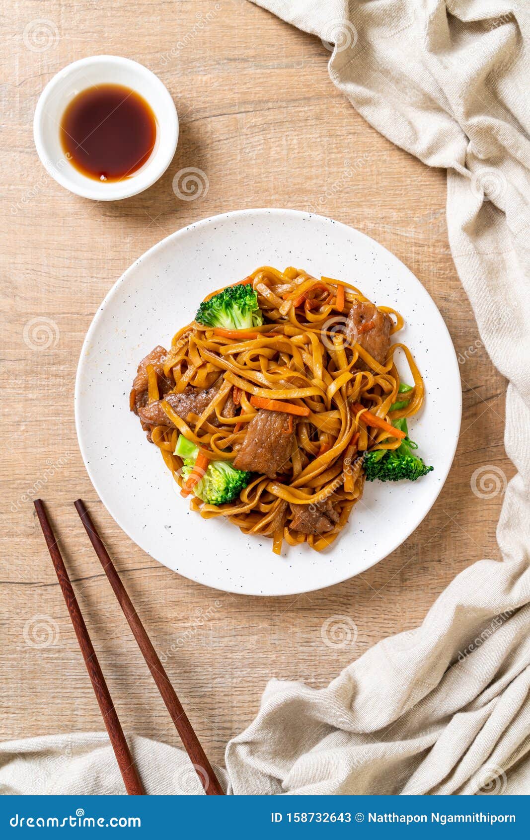 Stir-fried Noodles with Pork and Vegetable Stock Image - Image of japan