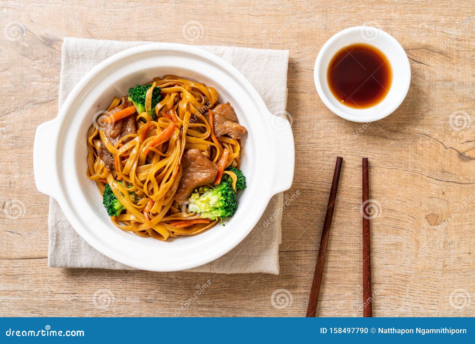 Stir-fried Noodles with Pork and Vegetable Stock Photo - Image of