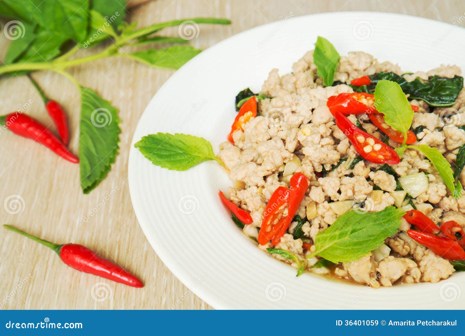 Stir Fried Pork with Basil Leaf, Thai Food Stock Image Image of heat