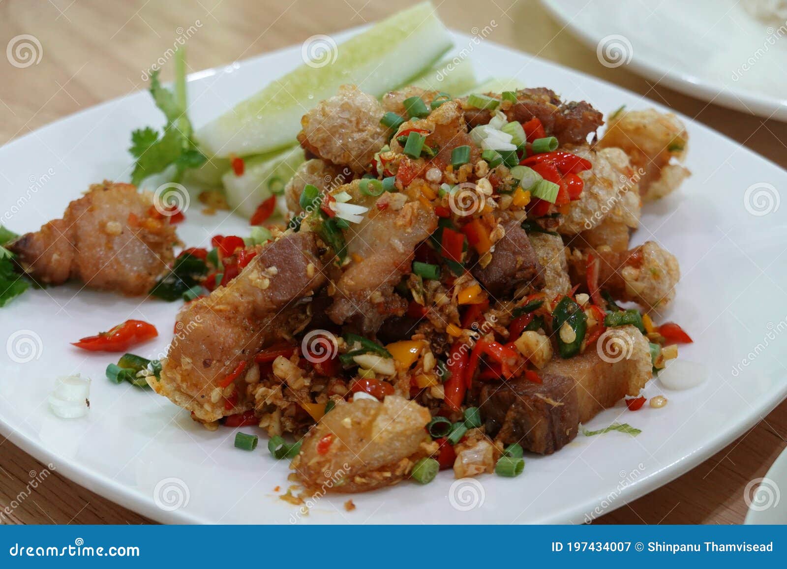 Stir Fried Pork Belly Slice with Chilli and Salt on a White Plate. it ...