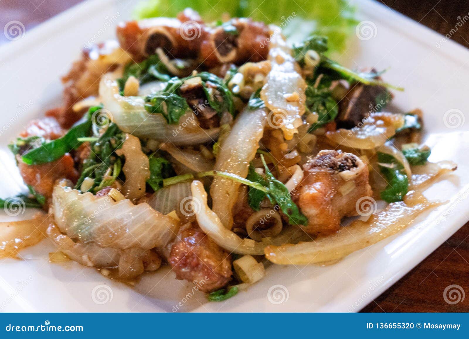 Stir Fried Pork with Oyster Sauce and Onion Stock Photo - Image of