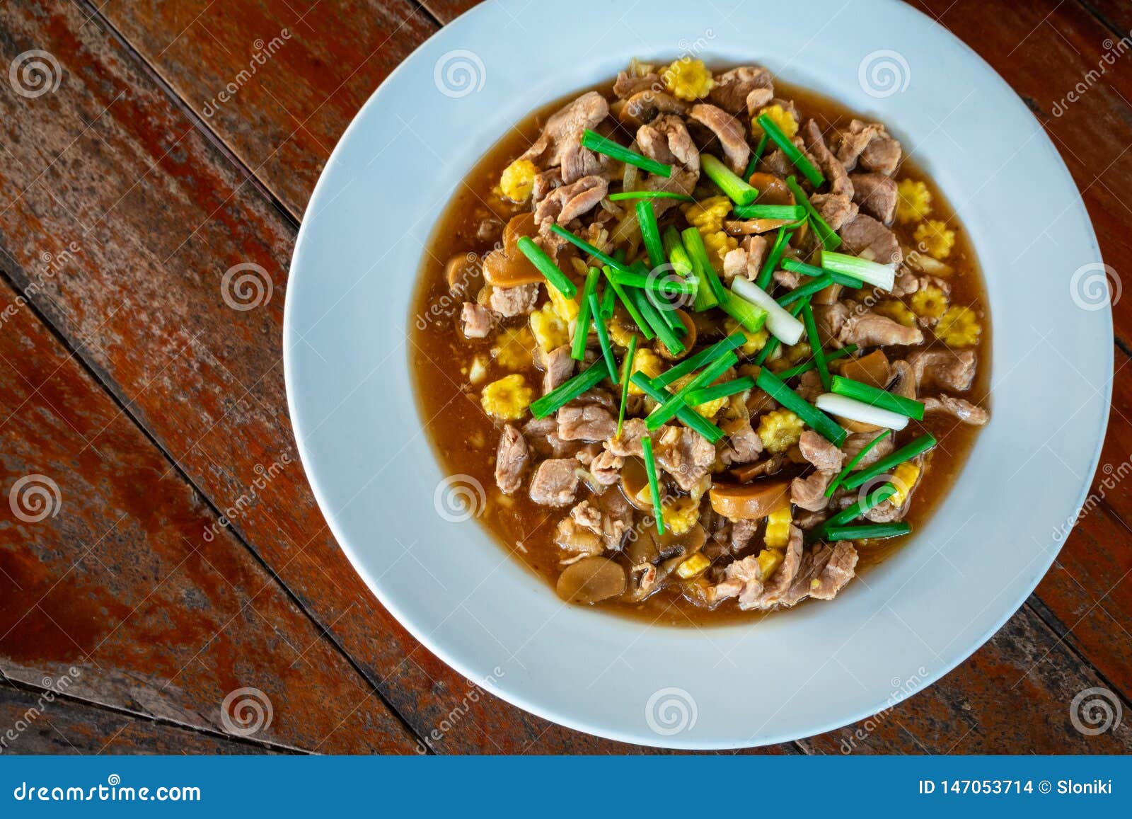 Stir Fried Pork with Vegetable in Oyster Sauce Stock Photo - Image of