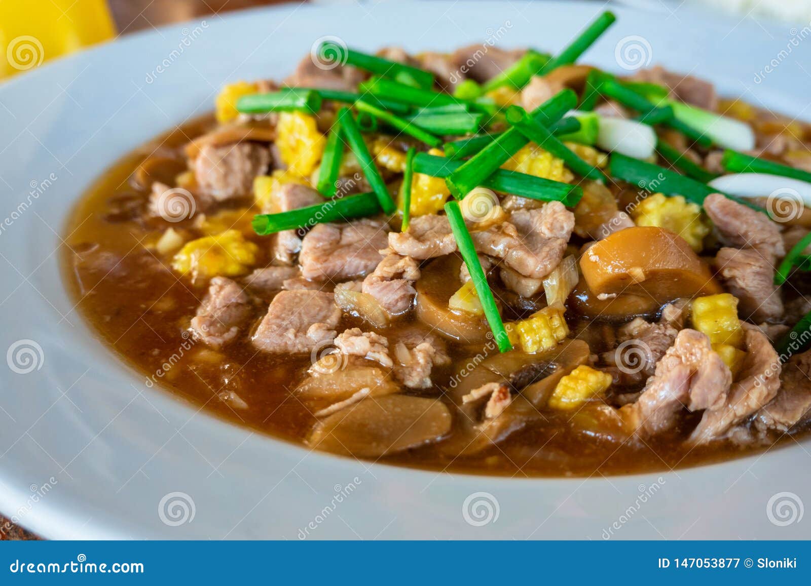 Stir Fried Pork with Vegetable in Oyster Sauce Stock Image - Image of