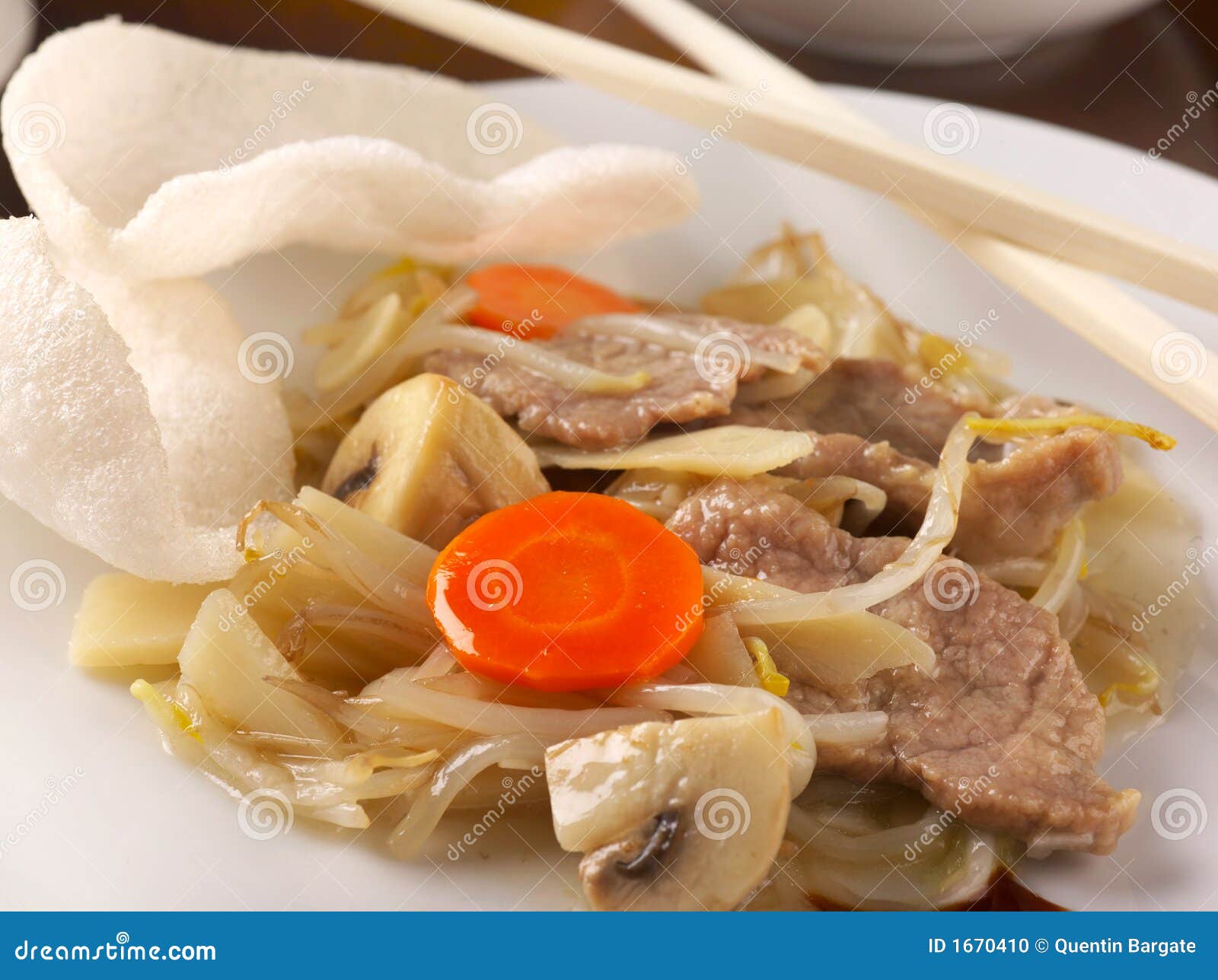 Stir Fried Pork, Vegetables and Crackers Stock Photo - Image of food
