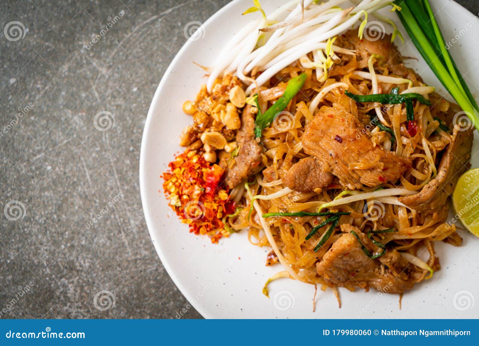 Stir-fried Rice Noodles with Pork Stock Photo - Image of asia, gourmet
