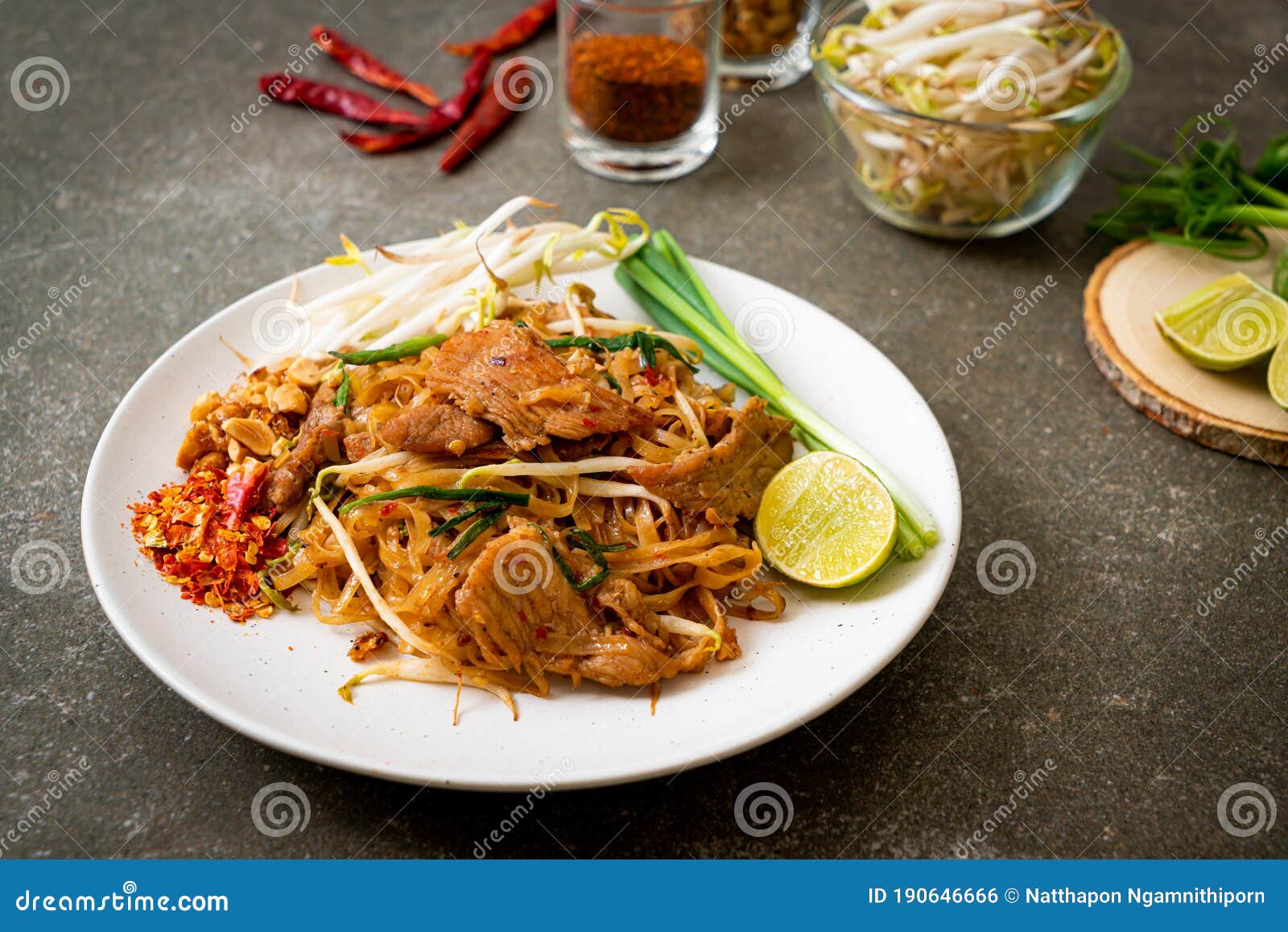 Stir-fried Rice Noodles with Pork Stock Photo - Image of meal, asian