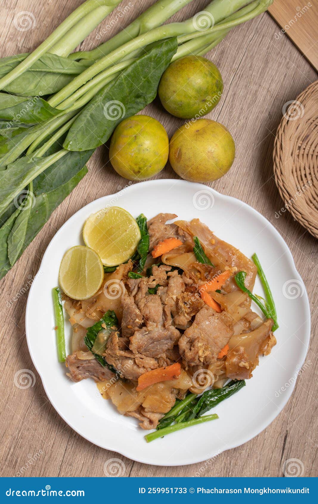 Stir-fried Rice Noodles with Soy Sauce and Pork Stock Image - Image of