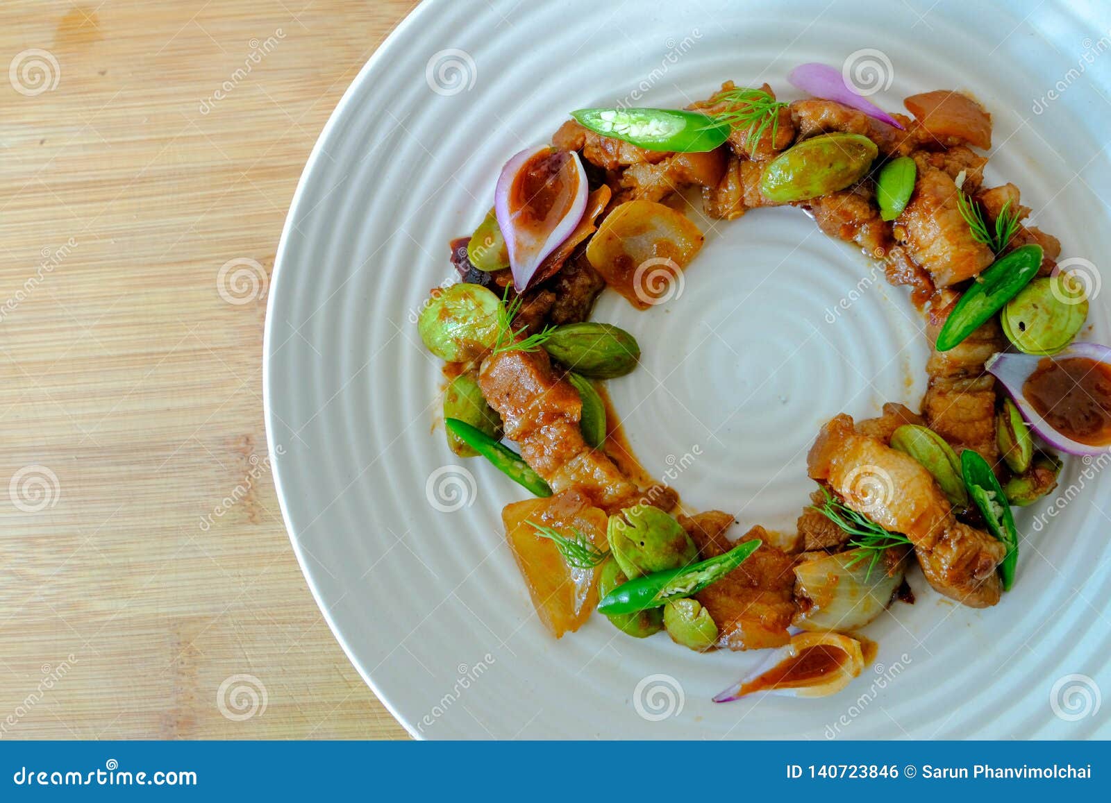 stir fried sataw pork belly and shrimp paste