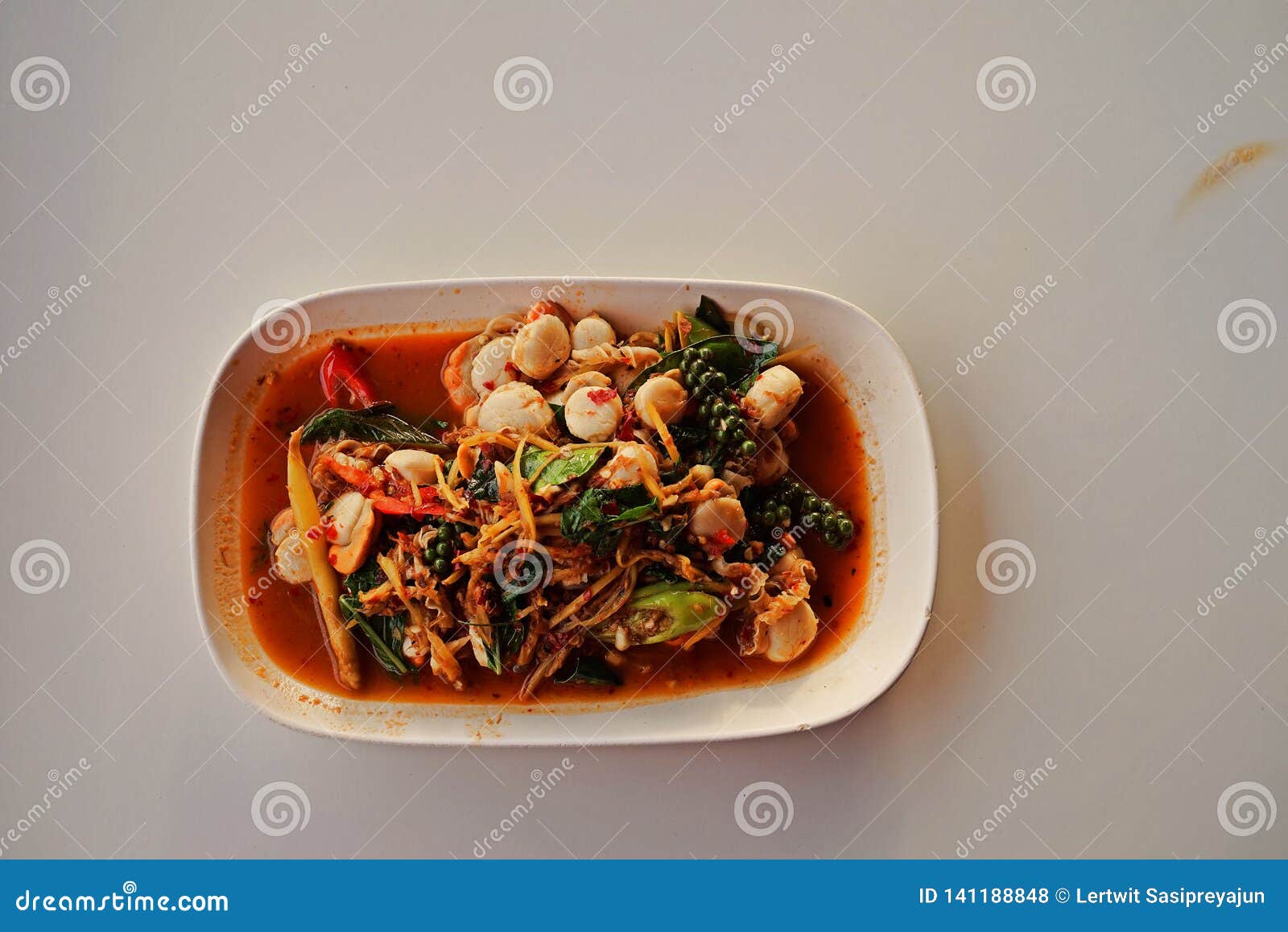 Stir fried spicy scallop stock photo. Image of fried - 141188848