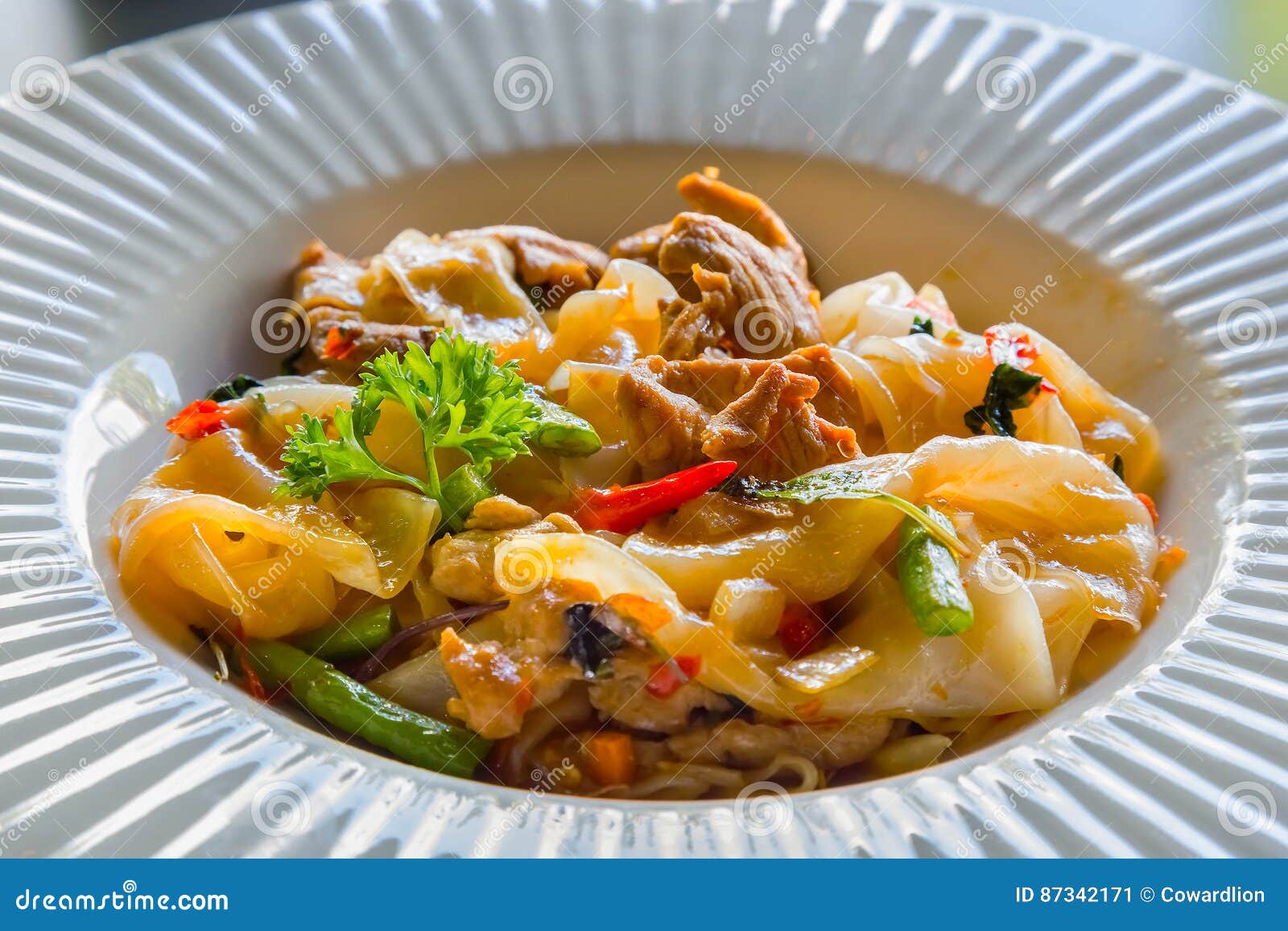 Stir Fried Spicy Wide Rice Noodle Stock Image Image of meal, food 87342171
