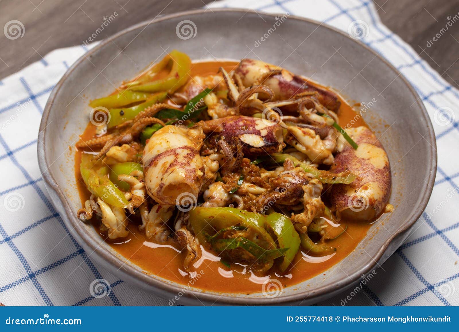 Stir Fried Squid Curry Paste.Thai Food Stock Photo Image of rice