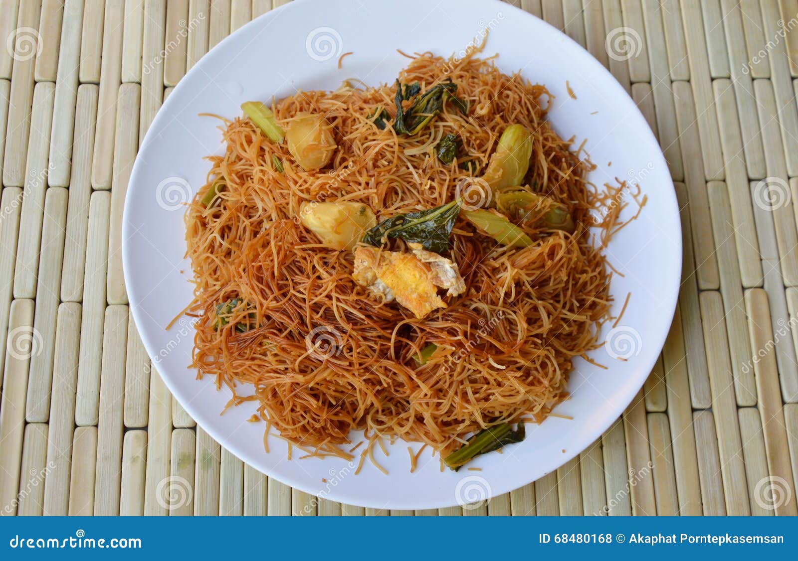 Stirfried Thin Rice Noodle with Black Sweet Soy Sauce on Dish Stock Photo Image of stir