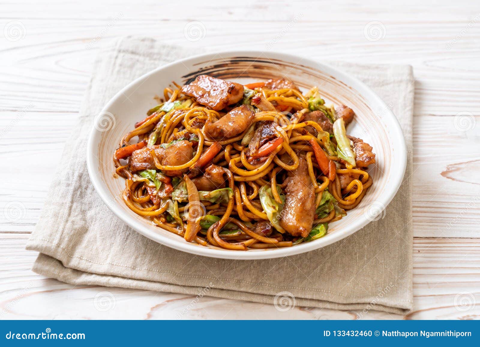 Stir-fried Yakisoba Noodle with Pork Stock Photo - Image of japanese