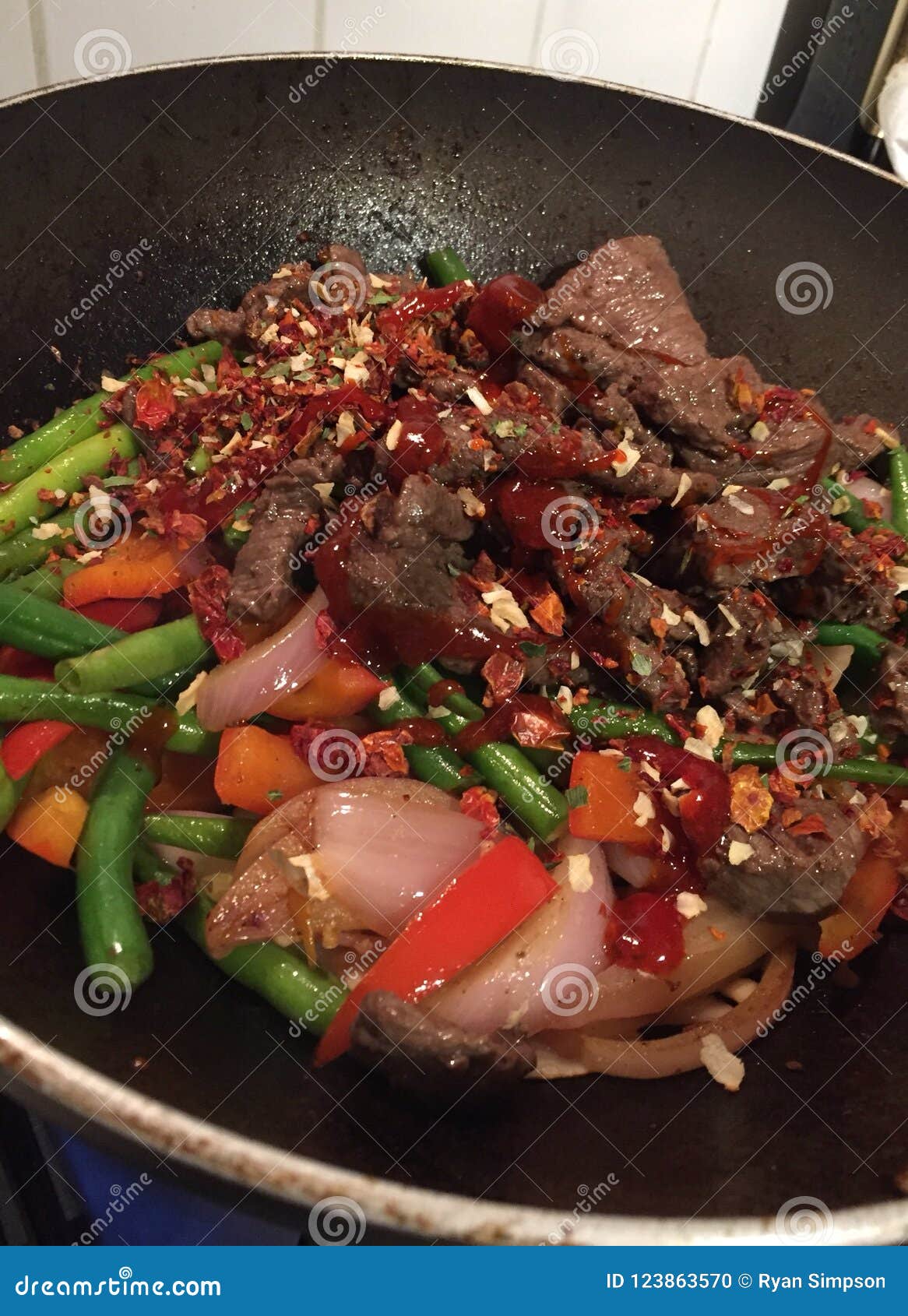 Stir Fry Beef with Vegetables and Spices Stock Photo - Image of beans