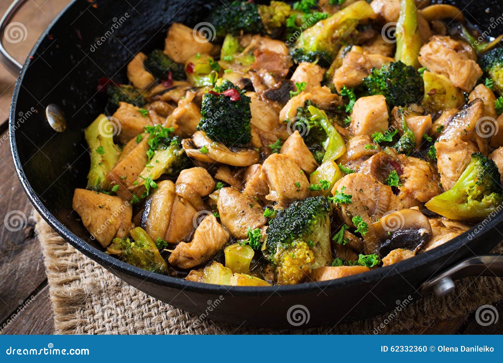 Stir Fry Chicken with Broccoli and Mushrooms. Stock Photo - Image of