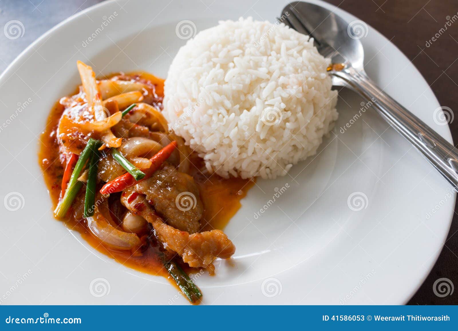 Stir Fry Pork Spicy Sauce with Vegetable Stock Image - Image of curry
