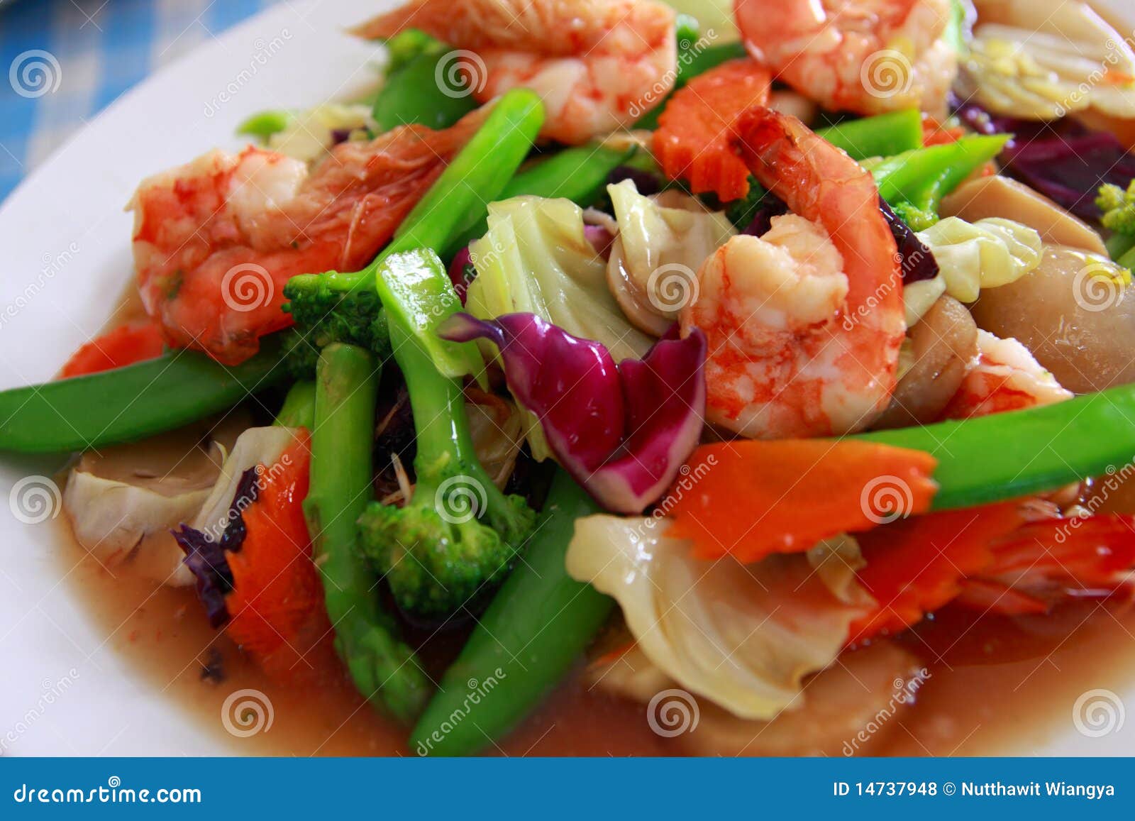 Stir Fry Shrimp with Colorful Vegetables Stock Photo - Image of green