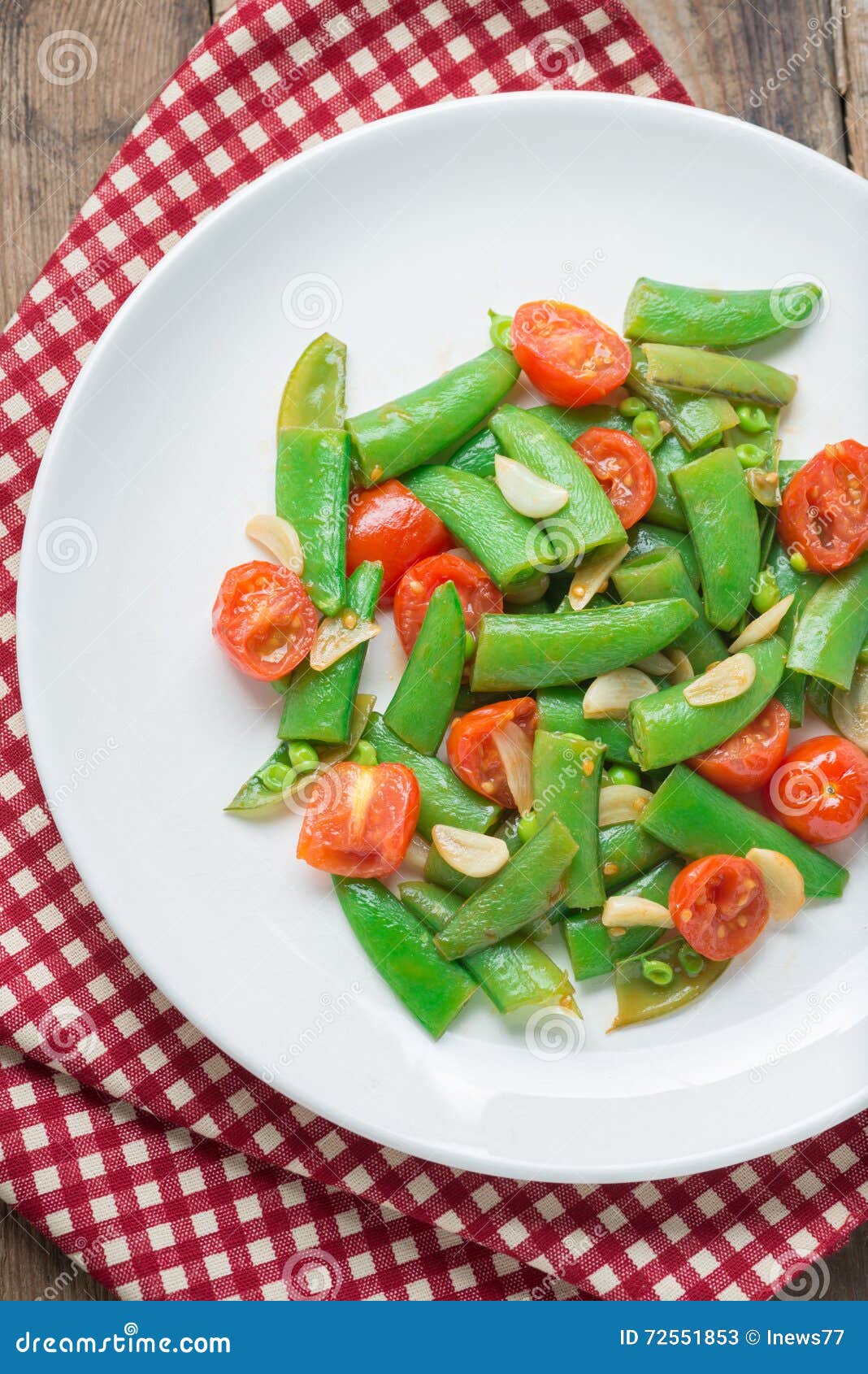 Stir Fry Sugar Snap Peas with Tomato and Garlic. Stock Image Image of
