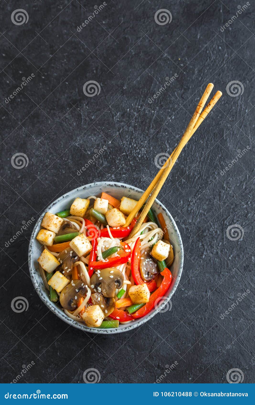 Stir Fry with Udon Noodles, Tofu and Vegetables Stock Photo - Image of