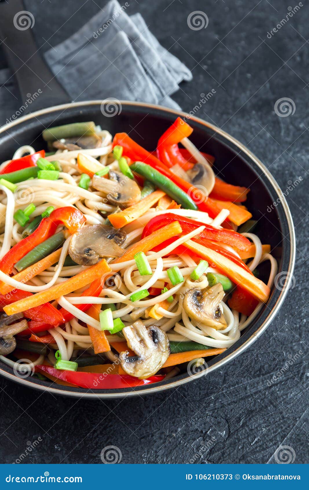 Stir Fry With Udon Noodles And Vegetables Stock Image - Image of beans