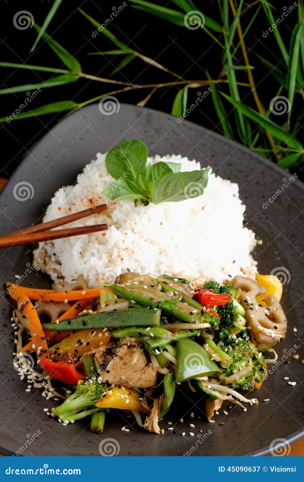 Stir Fry Vegetable/Chicken with Rice Stock Image - Image of chicken