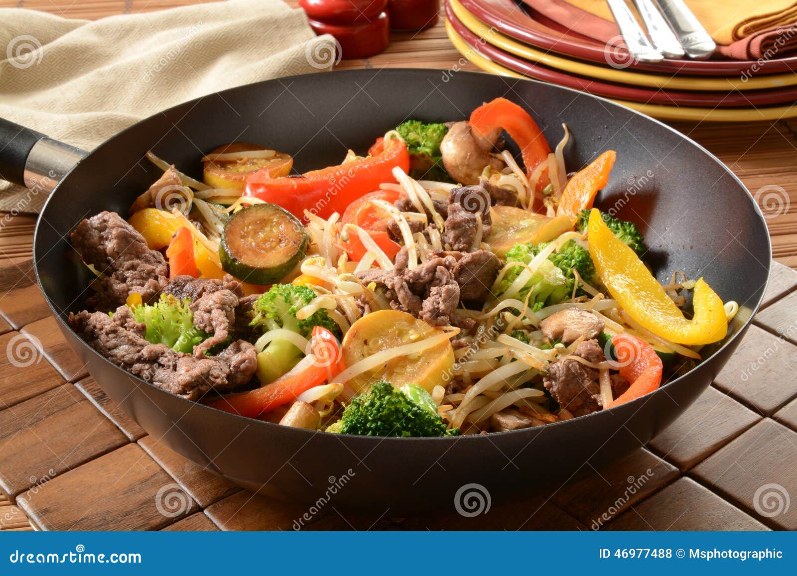 Stir fry in a wok stock photo. Image of bean, stir, broccoli 46977488
