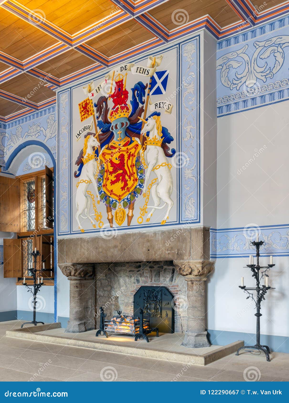 Medieval Room Of Stirling Castle With Hearth And Wall