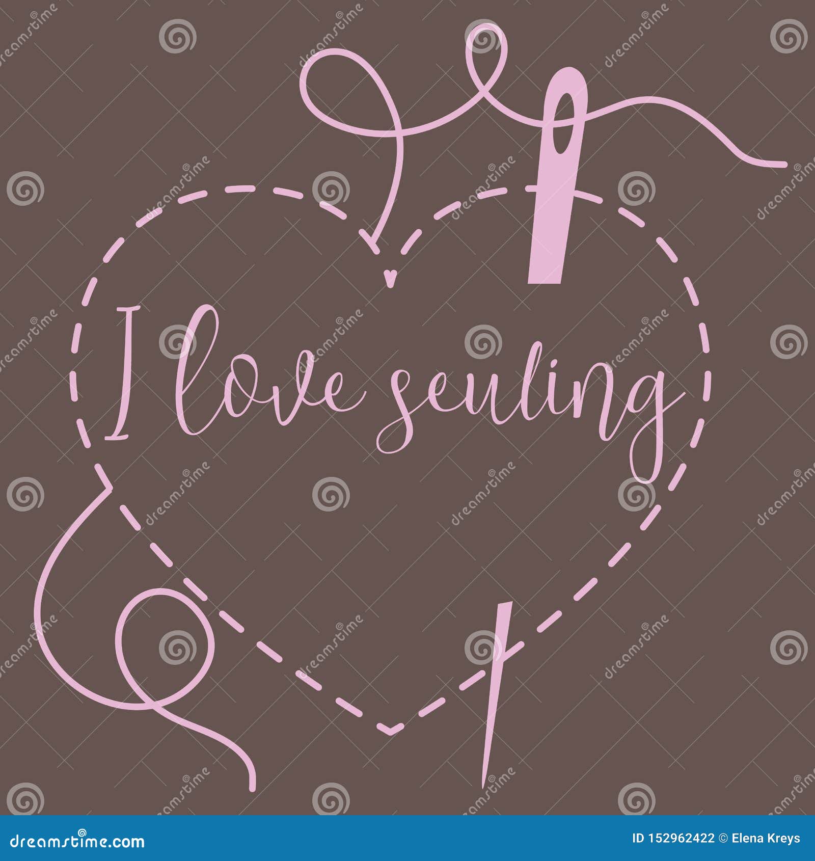Stitched Heart and Needle with Thread. Sewing Stock Vector