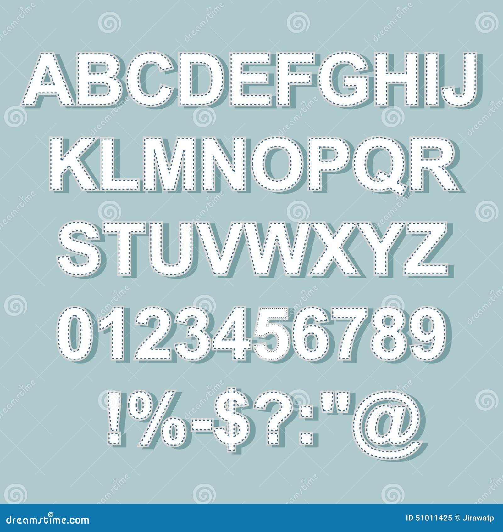 Stitched Text Style Alphabet Collection Set. Stock Vector