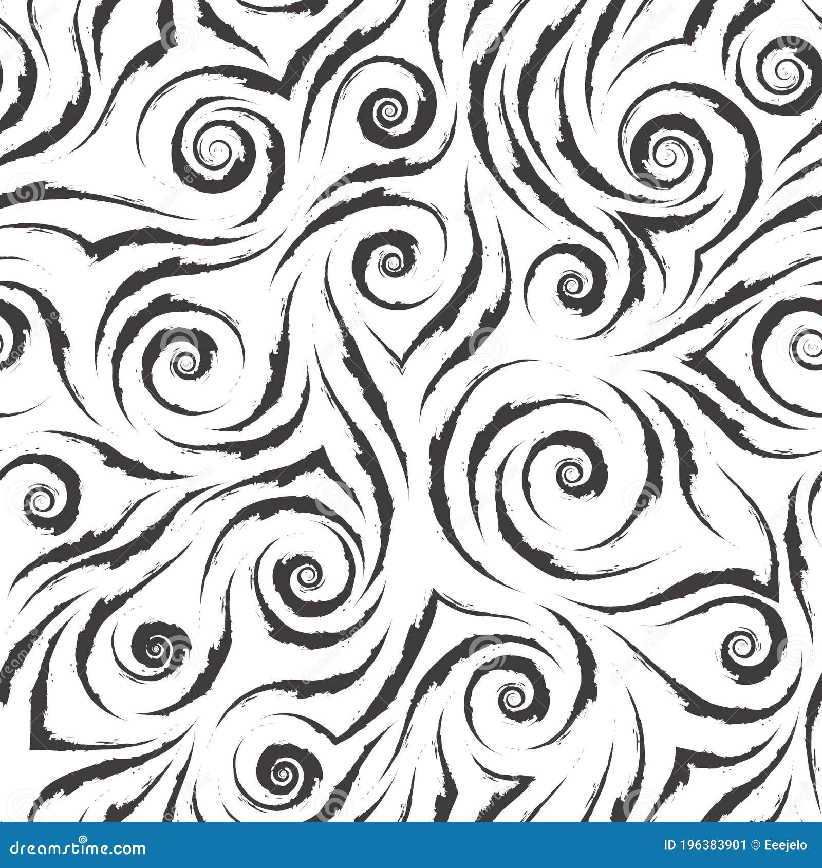 Stock Black and White Vector Seamless Pattern. Water Waves or Splashes