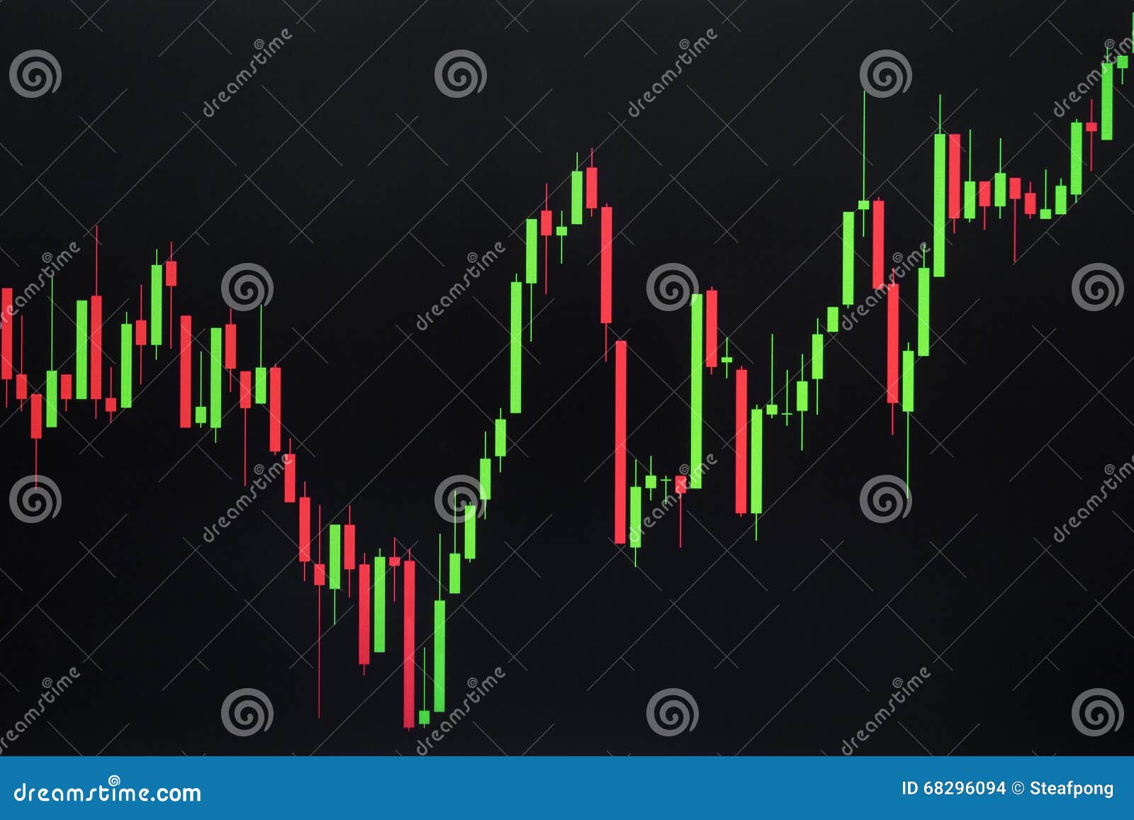 Stock or Forex Graph or Candlestick Chart on Black Screen Stock Photo