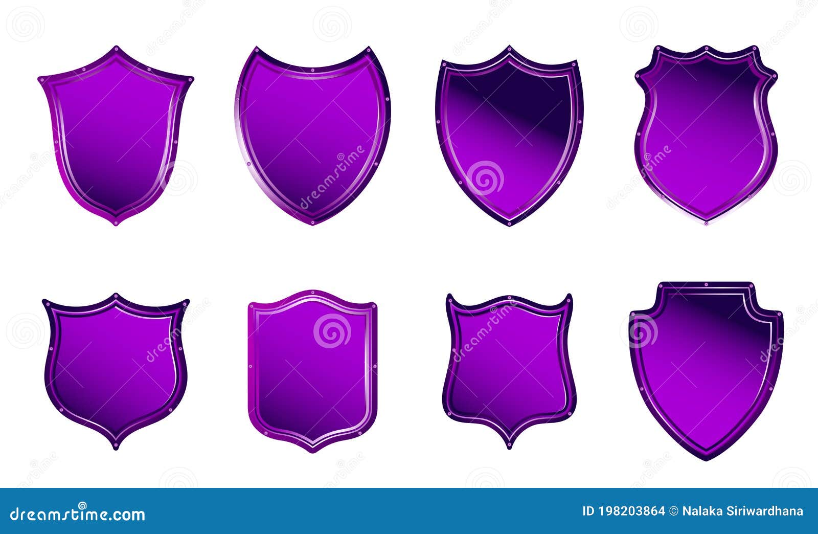Vector Purple Shields Icon. Stock Vector Illustration of military