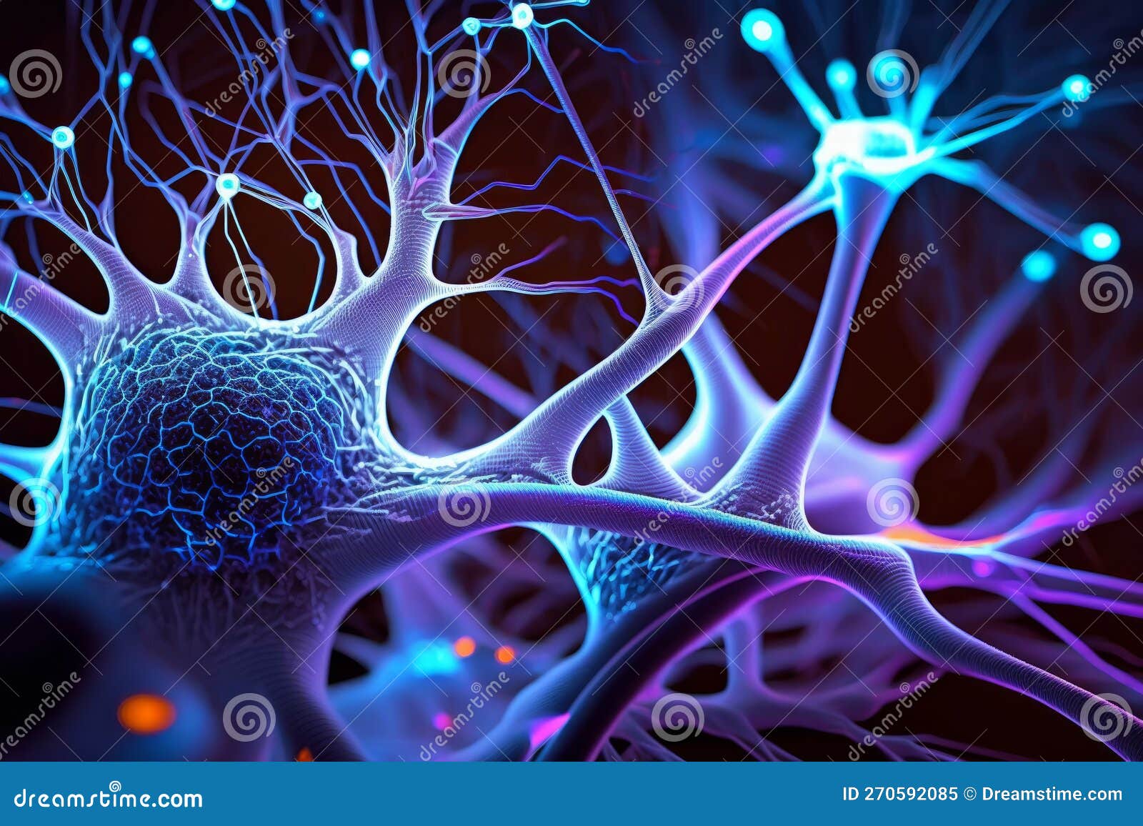 Synaptic Connections in Neon Light: Close-Up View on Neural Synapse ...