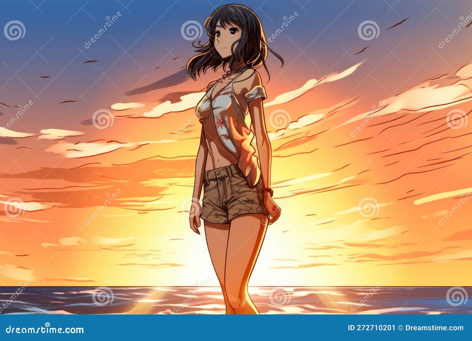 girl sitting on a bench at sunset, emotional anime HD wallpaper: capturing  the essence of solitude and sadness, Generative AI Stock Illustration |  Adobe Stock